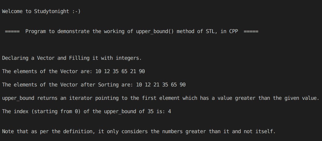 C++ upper bound