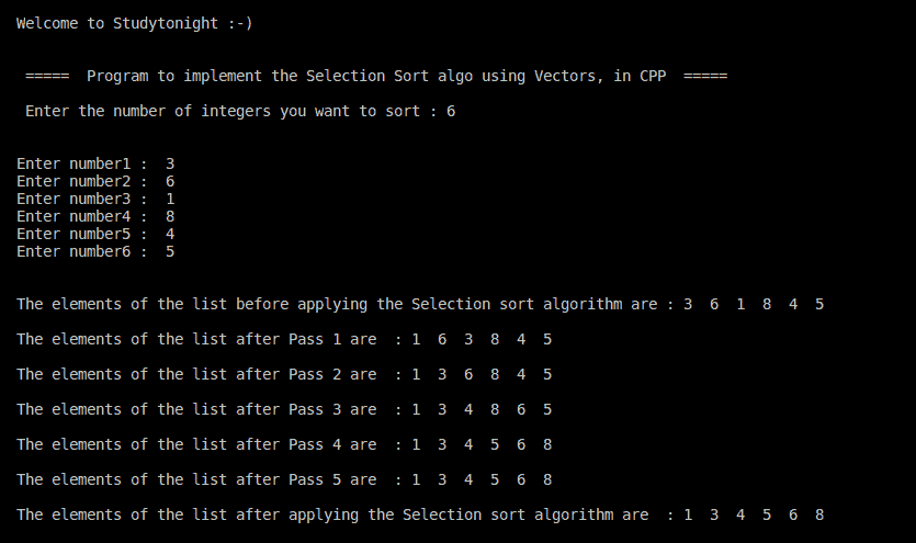 C++ Selection sort