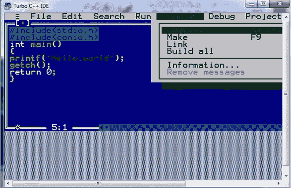 Compiling a C program with turbo C