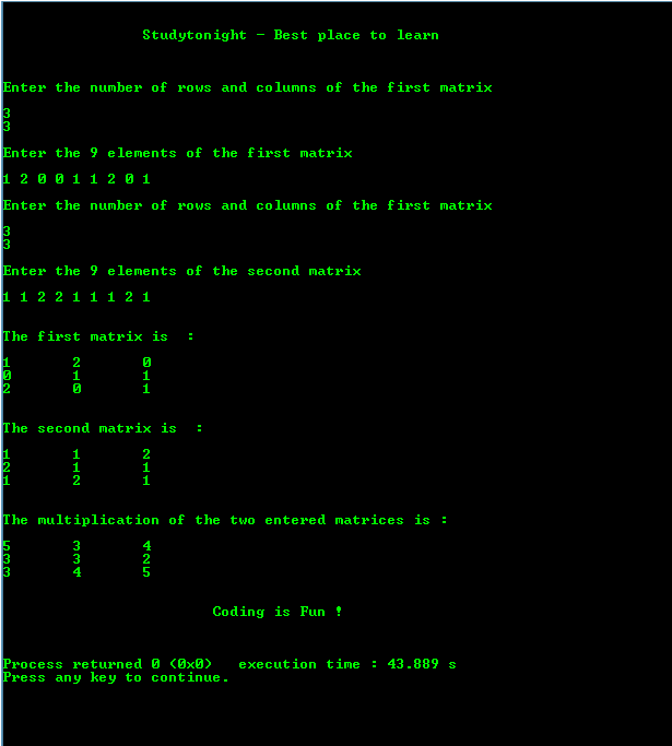 C Program for Matrix Multiplication