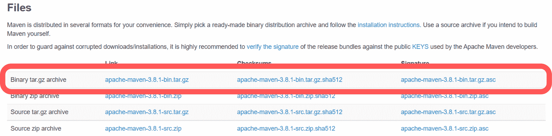 Maven tar.gz file
